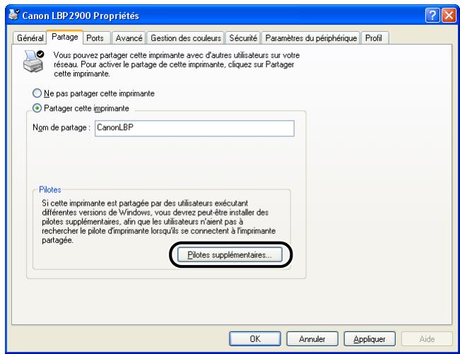 CANON LBP-2900 - Si vous utilisez windows 98/me sur l'ordinateur client, cliquez sur [pilotes supplémentaires] - 1