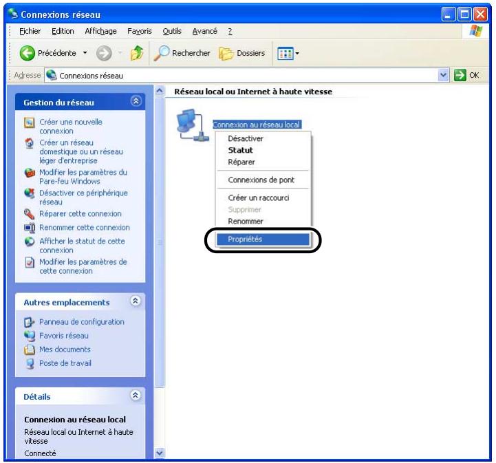 CANON LBP-2900 - Cliquez avec le bouton droit de la souris sur l'icone [connexion au réseau local], puis sélectionnez [propriétés] dans le menu contextuel. - 1