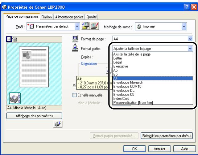 CANON LBP-2900 - Attribuez une valeur au paramètre [format sortie] correspondant au papier inséré dans l'imprimante le cas échéant. - 1
