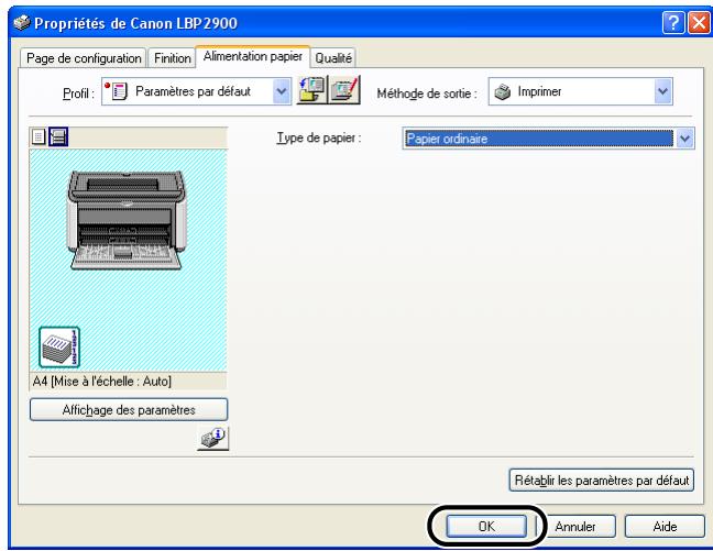 CANON LBP-2900 - Affichez l'onglet [alimentation papier], et définissez l'options [papier écrou], selon le type du papier inséré dans l'imprimante. - 3