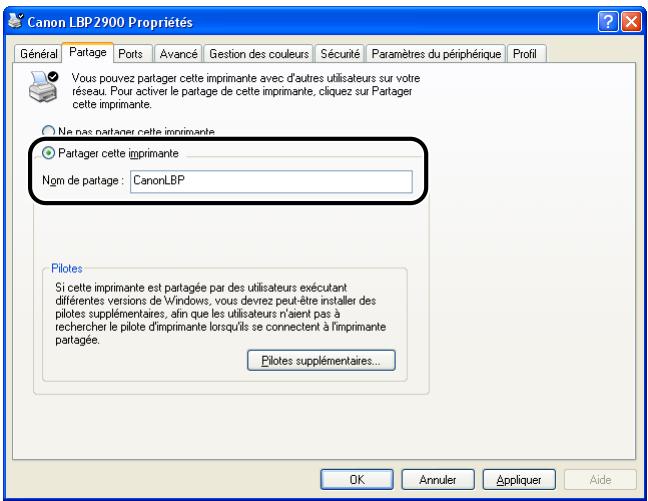 CANON LBP-2900 - Sélectionnez [partager cette imprimante]. modifiez le nom du partage le cas échéant. - 1