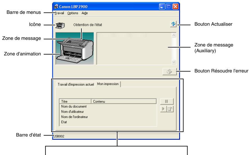 CANON LBP-2900 - Utilisation de la fenêtre d'état de l'imprimante - 1