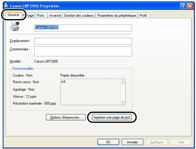 CANON LBP-2900 - Cliquez sur [imprimer une page de test] dans l'onglet [général]. - 1