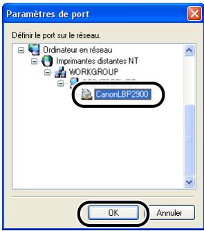 CANON LBP-2900 - Activez l'imprimante réseau pour l'options paramètres de port, puis cliquez sur paramètres. - 2