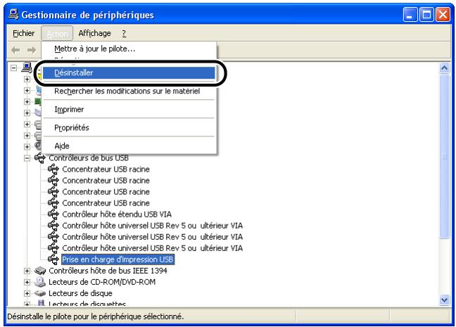 CANON LBP-2900 - Sélectionnez [prise en charge d'impression USB], puis sélectionnez [déinstaller] dans le menu [action]. - 1