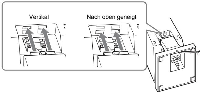 SONY BDV-F500 - Bringen Sie den Laufsprecherstandier wieder an und setzen Sie darauf die Vorsprünge am Ständer in die Bohrungen ein, mit denen die Laufsprecher vertikal oder nach oben geneigt ausgerichtet werden. - 2