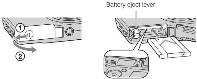 SONY CYBER-SHOT DSC-W710 - Inserting the battery pack - 1