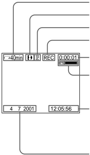 SONY DCR-TRV230E - ИнданаТоры, оTOбрахаemьe в рекиme записn - 1