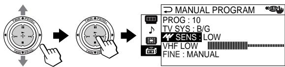 SONY KP-FS53M61 - Si le signal de télévision est trop puissant et si l'image comporte des distorsions, vous pouvez ajuster la sensibilité de réception du téléviseur. - 2