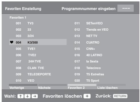 SONY KDL-32P3600 - Verwenden der digitalen Favoritenliste DVB* - 1