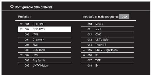 SONY BRAVIA KDL-26BX321 - Utilització de la llista Preferits digitals DVB\* - 1