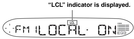 "LCL" indicator is displayed. FM LOCAL ON EQS
