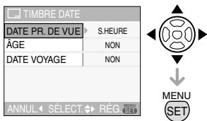 PANASONIC LUMIX DMC-FX12 - Appuyez sur /  / pour selectionner [DATE PR. DE VUE], [ÂGE] ou [DATE VOYAGE] puis appuyez sur [MENU/SET] pour régler chaque rubrique. - 1