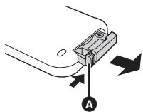 PANASONIC SDR-H250EF - Tout en pressant le taquet Ⓐ, retirer le support de la pile. - 1