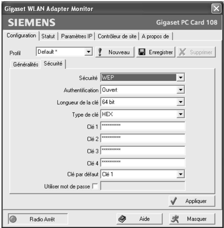 SIEMENS GIGASET PC CARD 108 - Activation des options de sécurité - 1