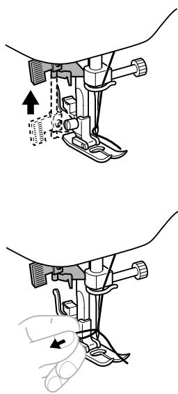 BROTHER XL-2600 - Tout en abaissant le levier d'enfilage de l'aiguille, accrochez le fil sur le guide. - 4