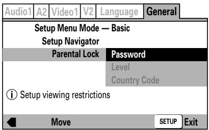 PIONEER DVJ-1000 - Use the four sides of the cursor button (/^/∨) to navigate to the [General] → [Parental Lock] → [Password] - 1