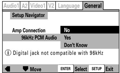 PIONEER DVJ-1000 - Unterstützung der Abtastfrequenz 96 kHz NORMAL In diesem Eintrag wird festgelegt, ob der angeschlossene Verstärker Linear-PCM-Audiodaten mit einer Abtastfrequenz von 96 kHz verarbeiten kann oder nicht. - 1