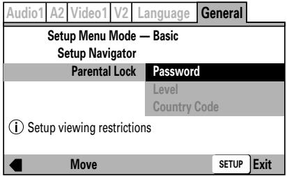 PIONEER DVJ-1000 - Betätigen Sie die vier Seiten (/∧/∨) der Cursortaste zur Wahl von [General] → [Parental Lock] → [Password]. - 1