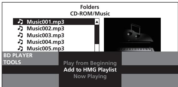 PIONEER BDP-LX91 - Sélectionnez Add to HMG Playlist. - 1