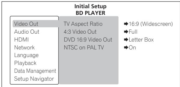 PIONEER BDP-LX52 - Utilisation de la page Initial Setup - 1