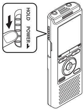 OLYMPUS VN-731PC,  VN-731PC DNS,  VN-731 PC,  VN-731 PC,  VN-731PC- DNS,  VN 731PC - Faites glisser le commutateur POWER/HOLD dans le sens de la flèche pendant au moins une demi-seconde. - 1