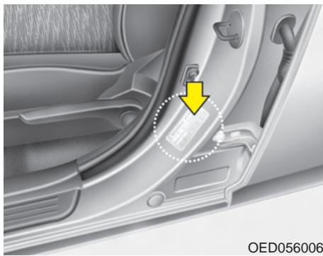 KIA - Étiquette de pression et specifications des PNEUS - 1