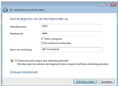 ASUS EEEBOX PC EB1007P-B0107 - Voer uw gebruikersnaam, wachtwoord en verbindingsnaam in. Klik op Verbinden. - 1