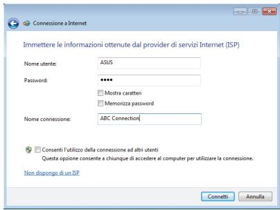 ASUS EEEBOX PC EB1033-B012G, EEEBOX PC EB1033-B014E - Inserire Nome Utente, Password e nome della Connessione. Premere Connetti. - 1