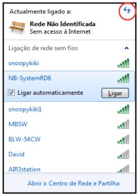Actualmente ligado a: Rede Não Identificada Sem acesso à Internet Lig ação de rede sem fios snoopykiki NB-SystemRD8 ✓ Ligar automaticamente Ligar snoopykiki1 MBSW BLW-54CW David AIR3station Abrir o Centro de Rede e Partilha