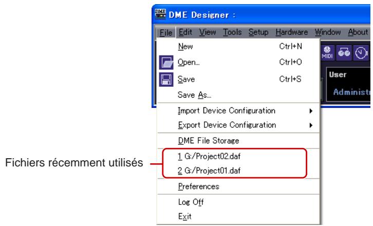YAMAHA DMEDESIGNER - Ouverture d'un fichier de projet à partir de la liste des fichiers récemment utilisés - 1