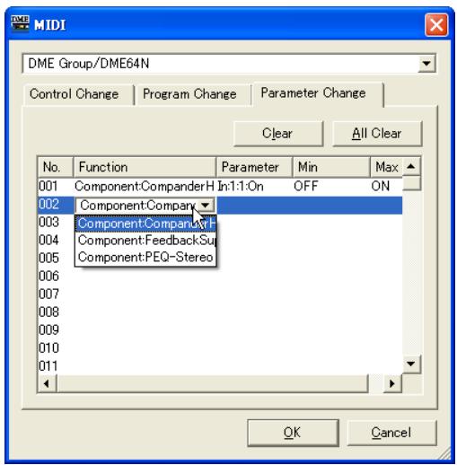 YAMAHA DMEDESIGNER - Onglet [parameter change] (changement de paramètre) - 2