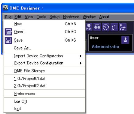 YAMAHA DMEDESIGNER - Menu de la fenêtre main panel - 1