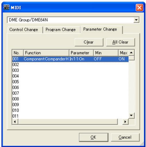 YAMAHA DMEDESIGNER - Onglet [parameter change] (changement de paramètre) - 1