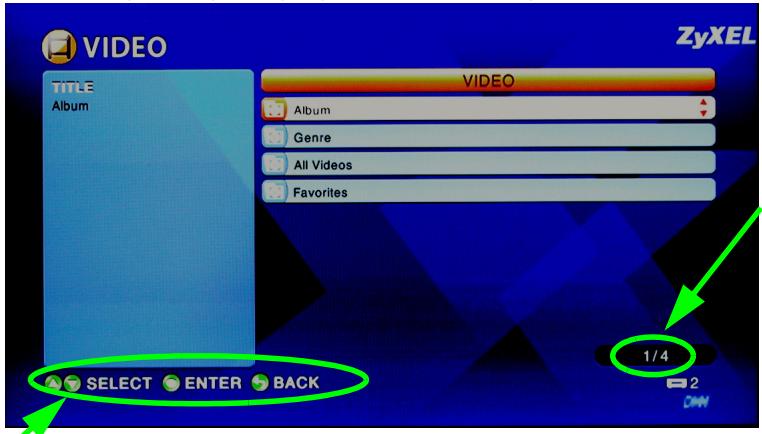 VIDEO TITLE Album VIDEO Album Genre All Videos Favorites 1/4 SELECT ENTER BACK ZyXEL