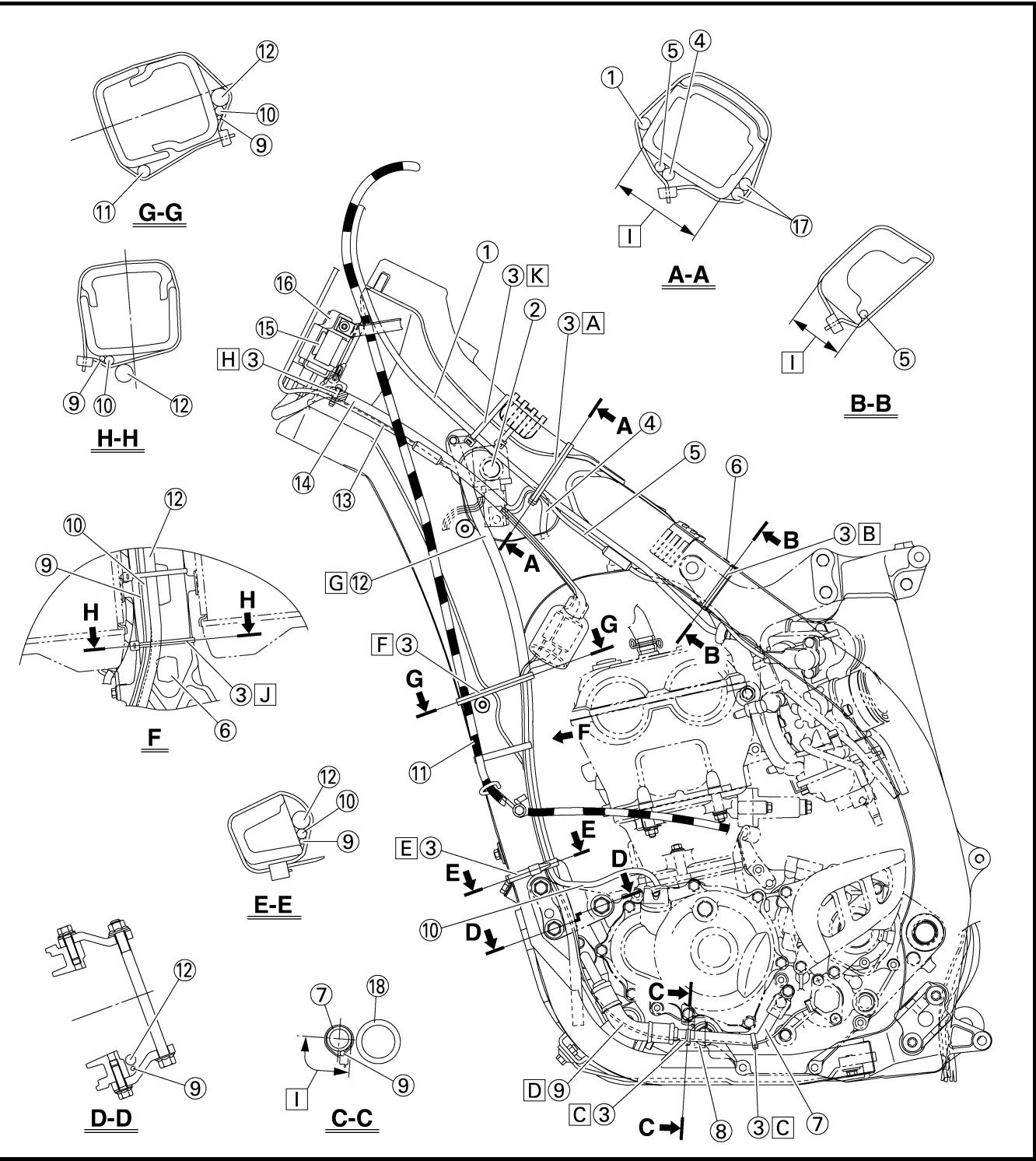YAMAHA YZ250F-2007 - DIAGRAMME D'ACHEMINEMENT DESC CABLES - 4