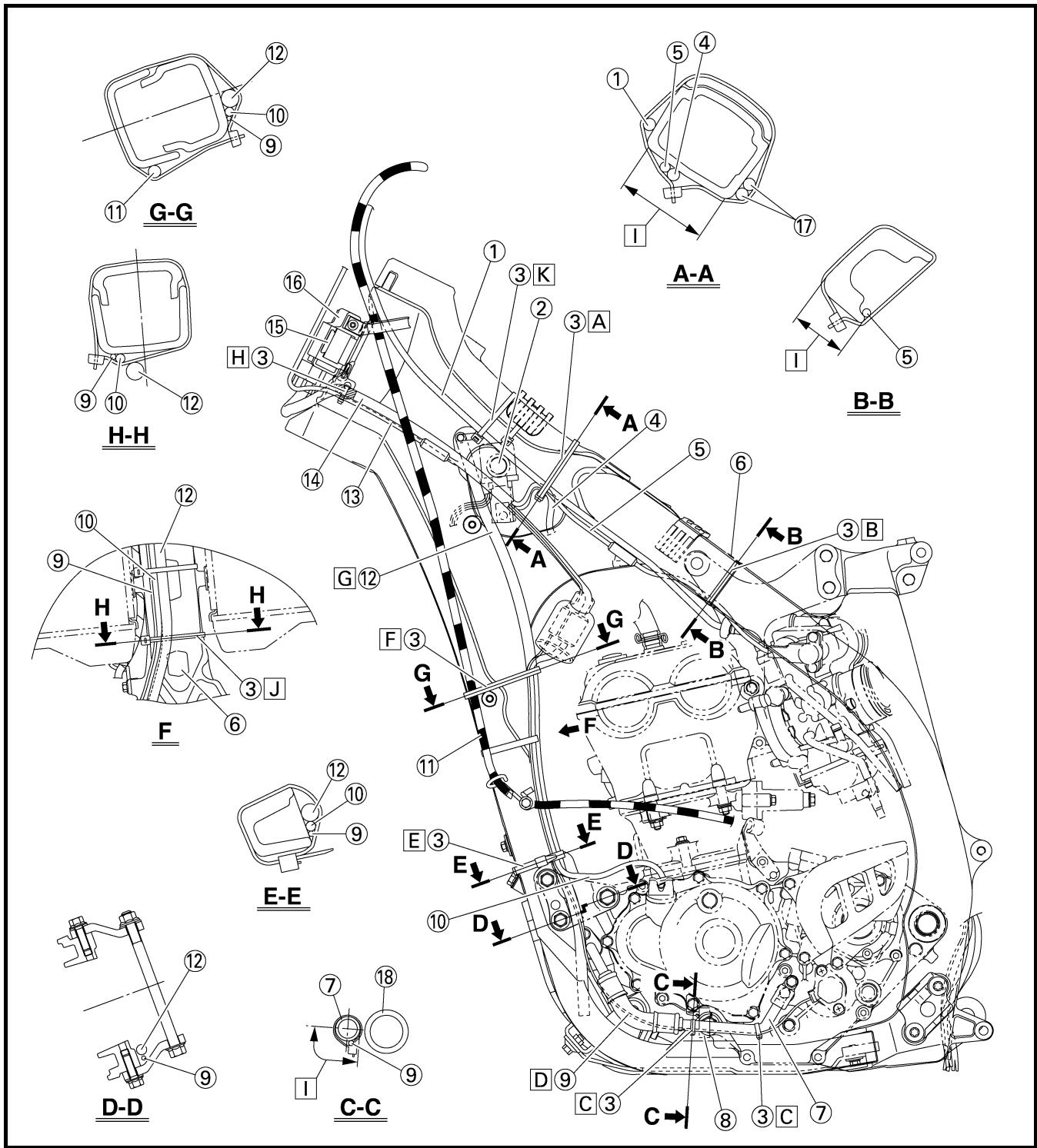 YAMAHA YZ250F-2007 - DIAGRAMME D'ACHEMINEMENT DESC CABLES - 5