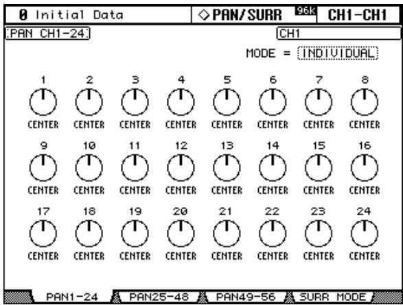 YAMAHA 02R96 - Utilisation de la touche selected channel pan/surround [display] pour afficher les pages "input channel PAN - 1