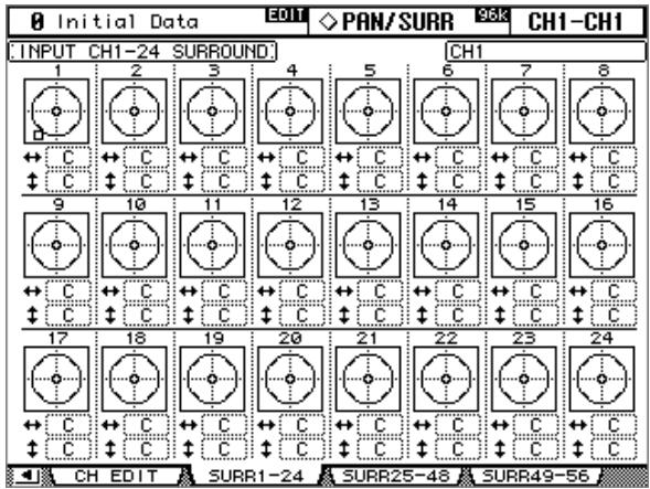 YAMAHA 02R96 - Utilisation de la touche selected channel pan/surround [display] pour afficher les pages "input channel surround - 1