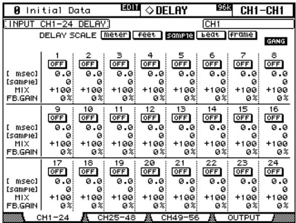 YAMAHA 02R96 - Utilisation de la touche selected channel display ACCESS [DELAY] pour afficher les pages "DELAY - 1