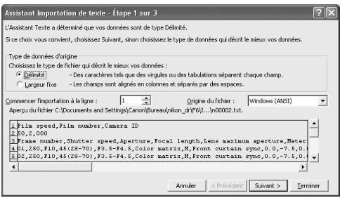 NIKON L-ENREGISTREUR DE DONNEES MV-1 - Exemple d'importation de données avec excel 2000 - 3