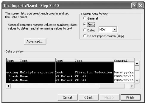 NIKON L-ENREGISTREUR DE DONNEES MV-1 - Opening shooting data (text file) using spreadsheet software - 2