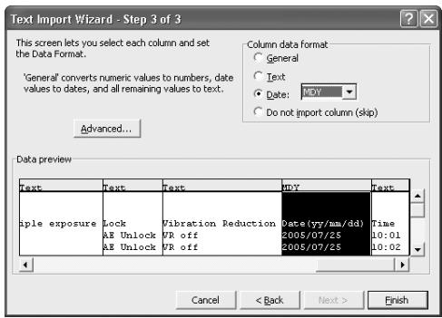NIKON L-ENREGISTREUR DE DONNEES MV-1 - Opening shooting data (text file) using spreadsheet software - 3