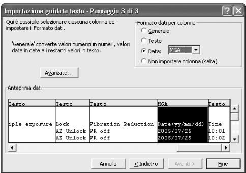 NIKON L-ENREGISTREUR DE DONNEES MV-1 - Esempio di importazioni dati con Excel 2000 - 6