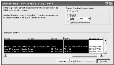 NIKON L-ENREGISTREUR DE DONNEES MV-1 - Exemple d'importation de données avec excel 2000 - 5
