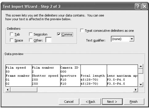 NIKON L-ENREGISTREUR DE DONNEES MV-1 - Opening shooting data (text file) using spreadsheet software - 1