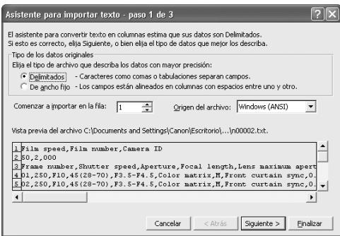 NIKON L-ENREGISTREUR DE DONNEES MV-1 - Ejemipo de importacion de datos usingo Excel 2000 - 3
