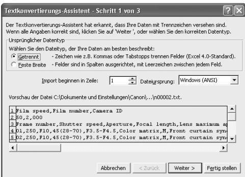 NIKON L-ENREGISTREUR DE DONNEES MV-1 - Beispiel fur Datenimport mittels Excel 2000 - 3