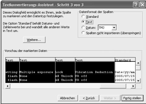 NIKON L-ENREGISTREUR DE DONNEES MV-1 - Opening shooting data (text file) using spreadsheet software - 2