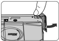NIKON LITE TOUCH ZOOM 100W-QD - Offnen Sie die Batteriefachabdeckung. - 1